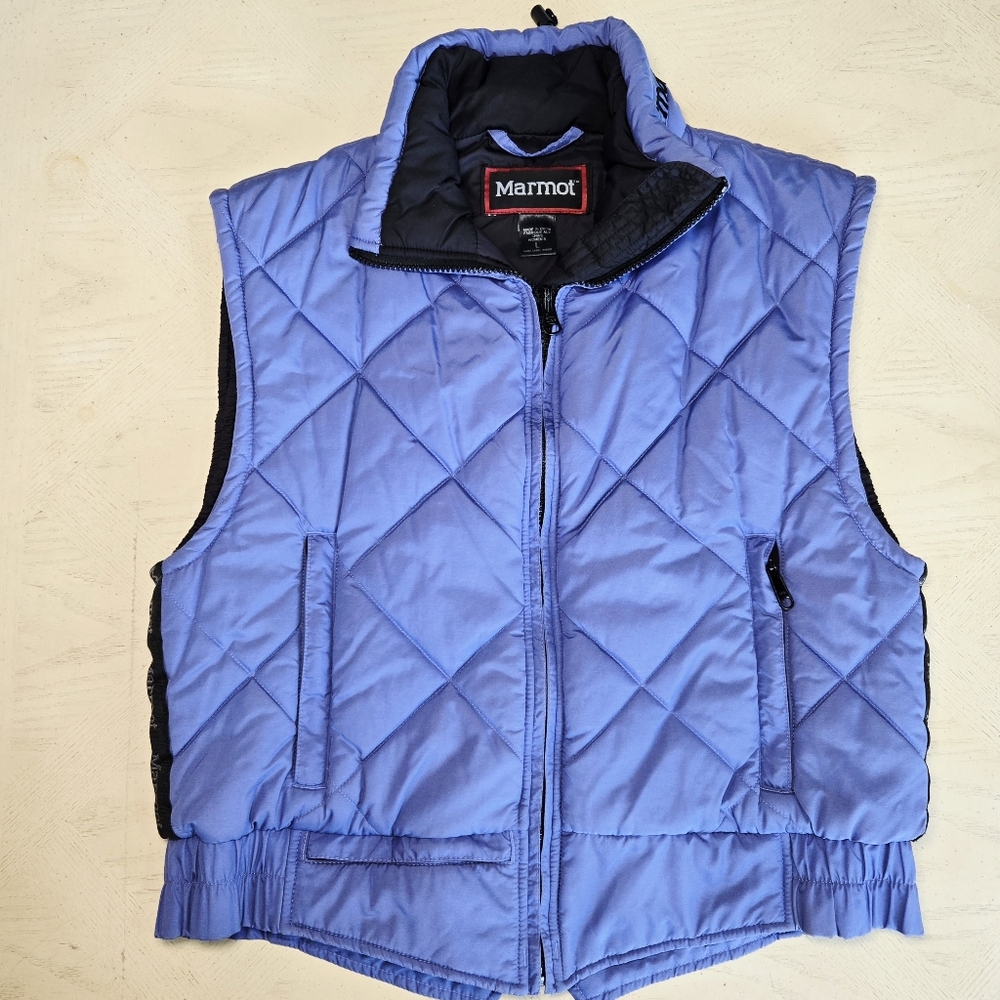 Marmot Diamond Quilted Puffer Vest Women's Large Lavender Periwinkle Purple Warm